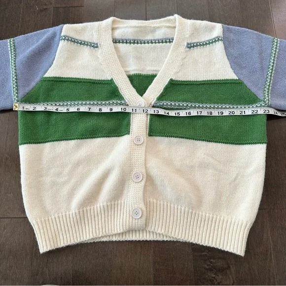 Cider Green and Blue Striped Cardigan - Picture 3 of 6